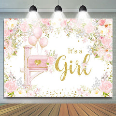 Lofaris Its A Girl Pink Floral Balloon Baby Shower Backdrop