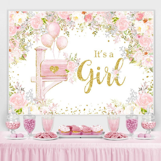 Lofaris Its A Girl Pink Floral Balloon Baby Shower Backdrop