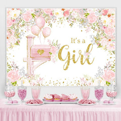 Lofaris Its A Girl Pink Floral Balloon Baby Shower Backdrop