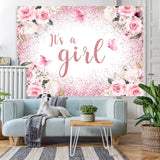 Load image into Gallery viewer, Lofaris Its A Girl Pink Floral Glitter Baby Shower Backdrop