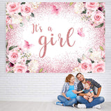 Load image into Gallery viewer, Lofaris Its A Girl Pink Floral Glitter Baby Shower Backdrop