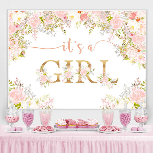 Lofaris Its A Girl Pink Floral Plants Baby Shower Backdrop