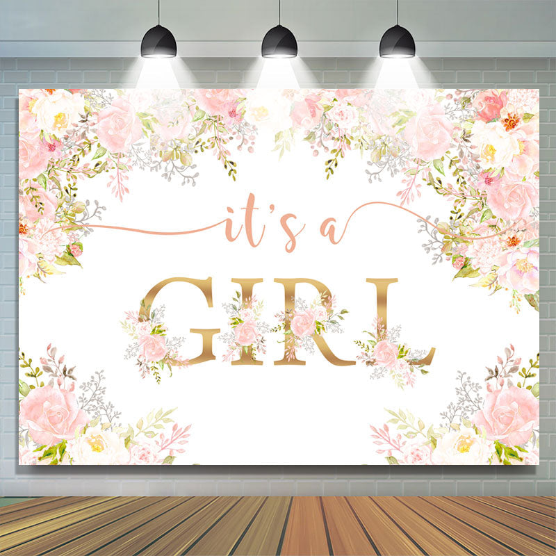 Lofaris Its A Girl Pink Floral Plants Baby Shower Backdrop
