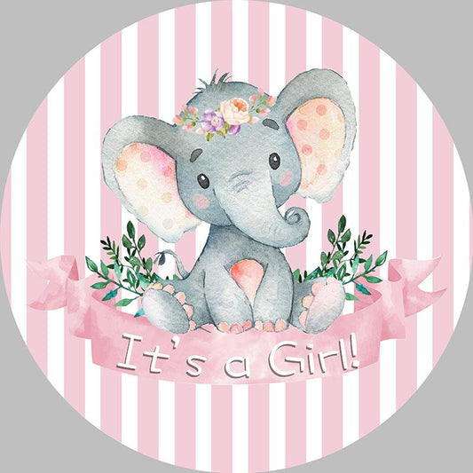 Lofaris Its A Girl Pink Round Elephant Baby Shower Backdrop