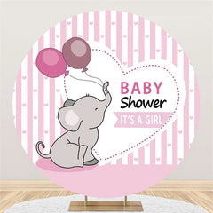 Lofaris Its A Girl Pink Strip Elephant Baby Shower Circle Backdrop