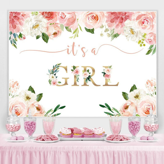 Lofaris Its a Girl Pink Watercolor Backdrop for Baby Shower