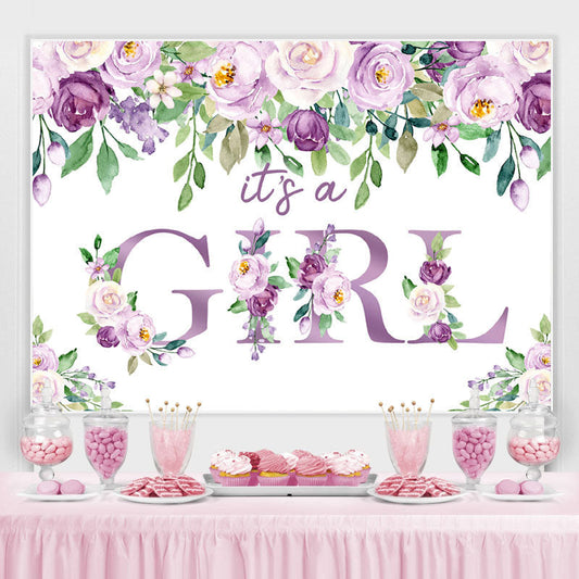 Lofaris Its A Girl Purple Floral Baby Shower Backdrop for Party