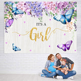 Load image into Gallery viewer, Lofaris Its A Girl Purple Spring Garden Baby Shower Backdrop