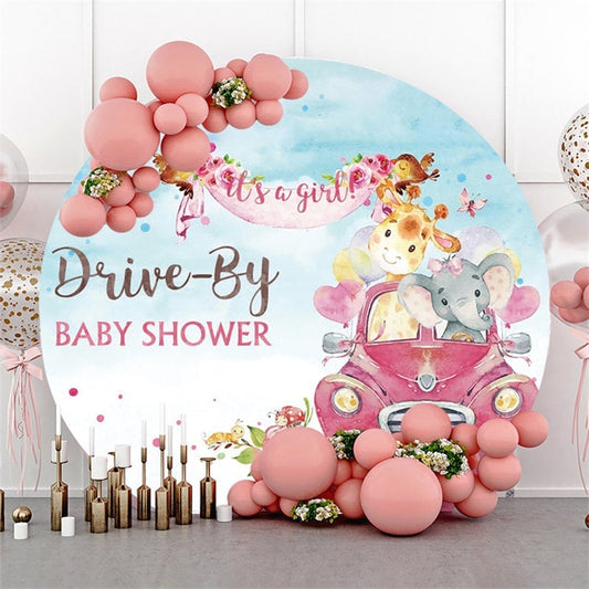 Lofaris Its A Girl Round Baby Shower Backdrop By Jungle Animals