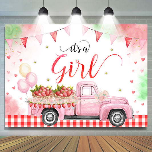 Lofaris Its A Girl Strawberry Pink Truck Baby Shower Backdrop