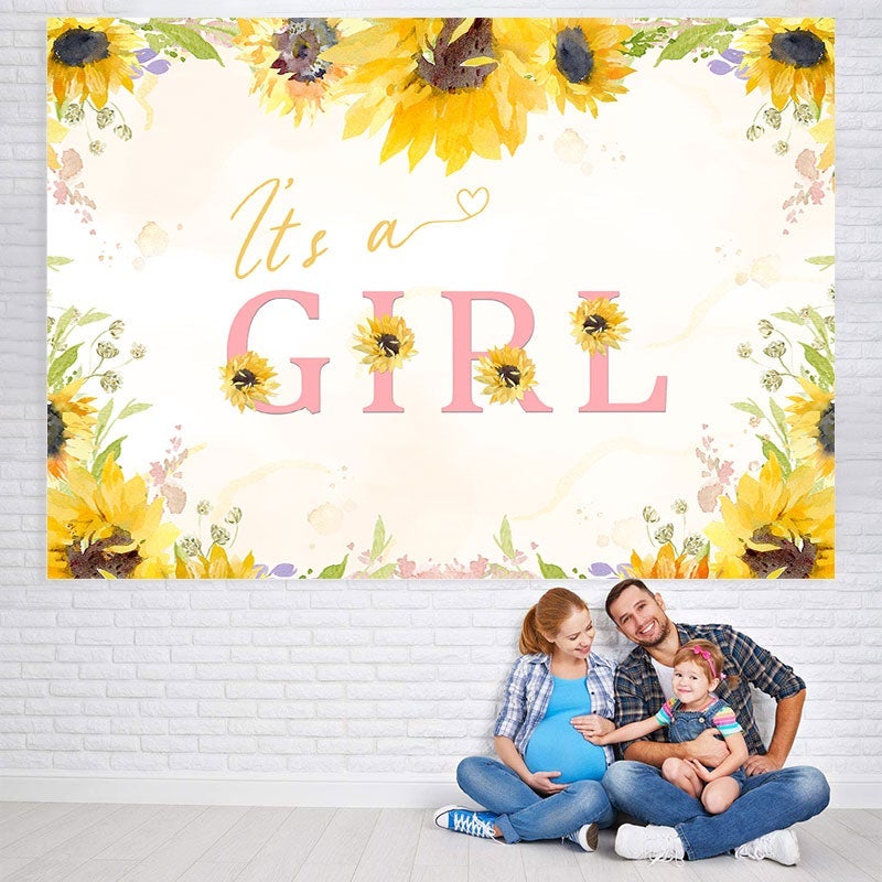 Lofaris Its A Girl Sunflower Decoration Backdrop for Baby Shower