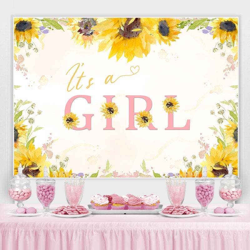 Lofaris Its A Girl Sunflower Decoration Backdrop for Baby Shower