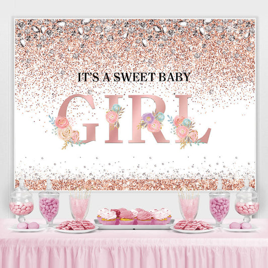 Lofaris Its A Sweet Baby Girl Pink Floral Glitter Backdrop for Shower