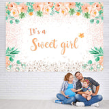 Load image into Gallery viewer, Lofaris Its A Sweet Girl Orange Flowers Baby Shower Backdrop