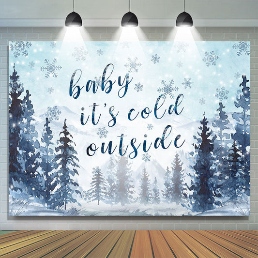 Lofaris Its Cold Outside Snowy And Pine Baby Shower Backdrop