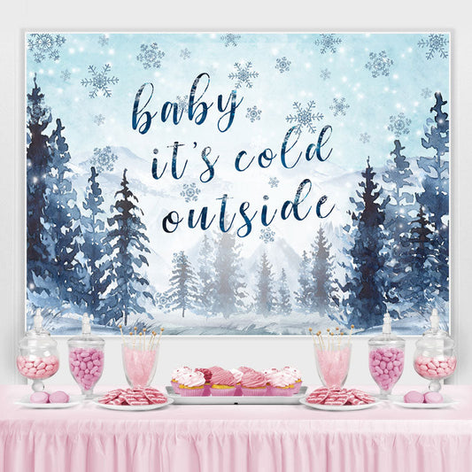 Lofaris Its Cold Outside Snowy And Pine Baby Shower Backdrop