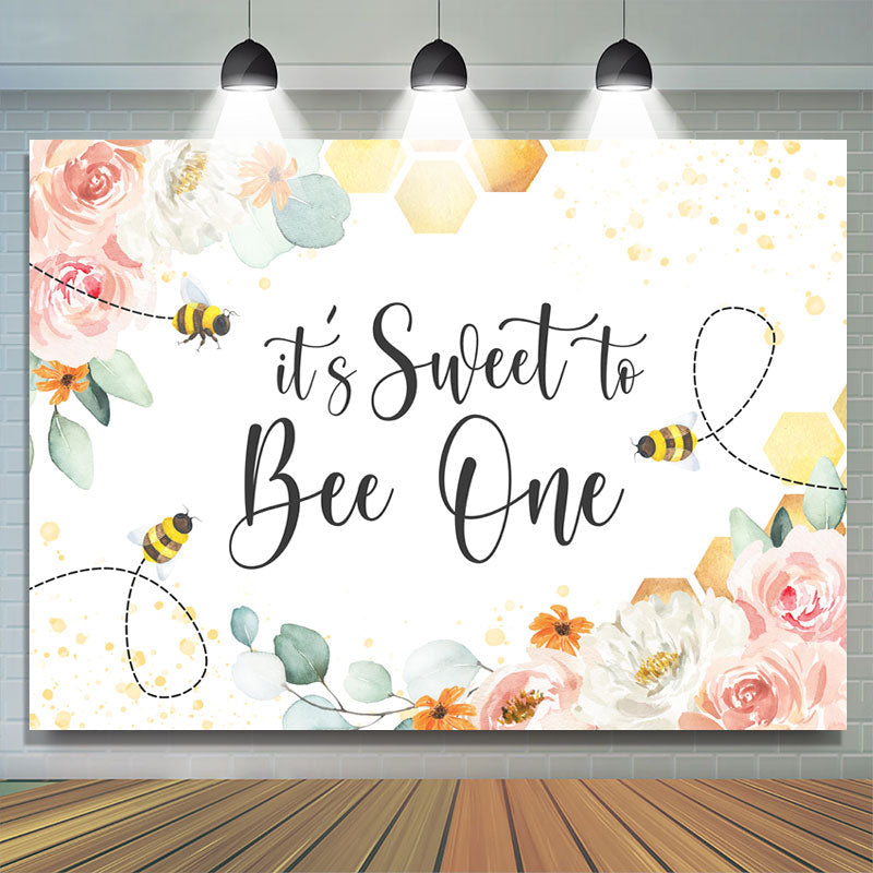 Lofaris Its Sweet To Bee One Floral Happy 1St Birthday Backdrop