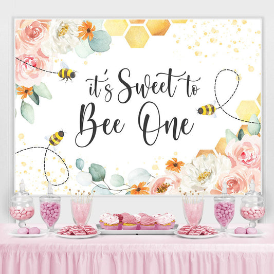 Lofaris Its Sweet To Bee One Floral Happy 1St Birthday Backdrop