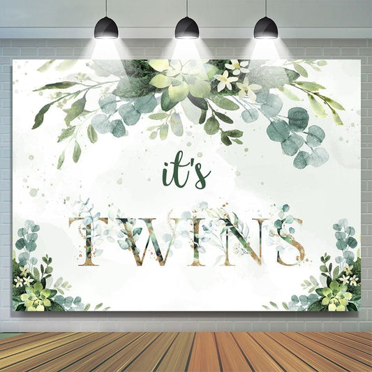 Lofaris Its Twins Green Leaves Backdrop for Baby Shower