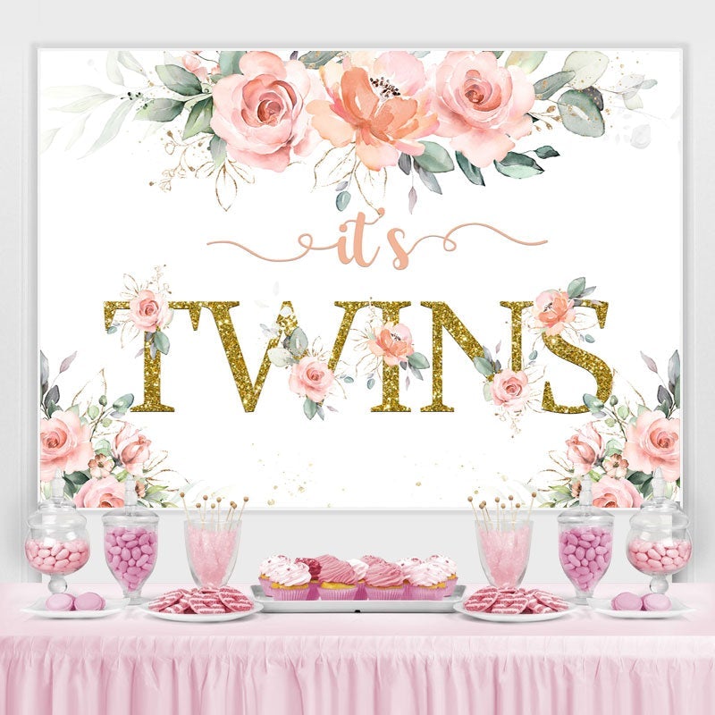 Lofaris Its Twins Pink Florals Baby Shower Backdrop for Girl