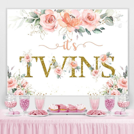 Lofaris Its Twins Pink Florals Baby Shower Backdrop for Girl