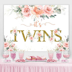 Lofaris Its Twins Pink Florals Baby Shower Backdrop for Girl