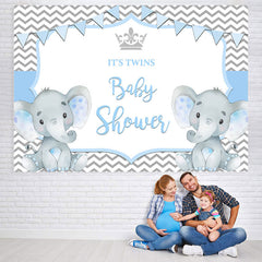 Lofaris It’S Twins Two Baby Blue Elephants Shower Backdrop