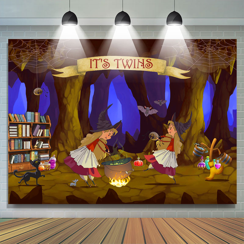 Lofaris Its Twins Witches In The Cave Baby Shower Backdrop