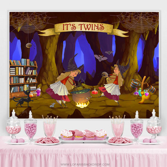 Lofaris Its Twins Witches In The Cave Baby Shower Backdrop