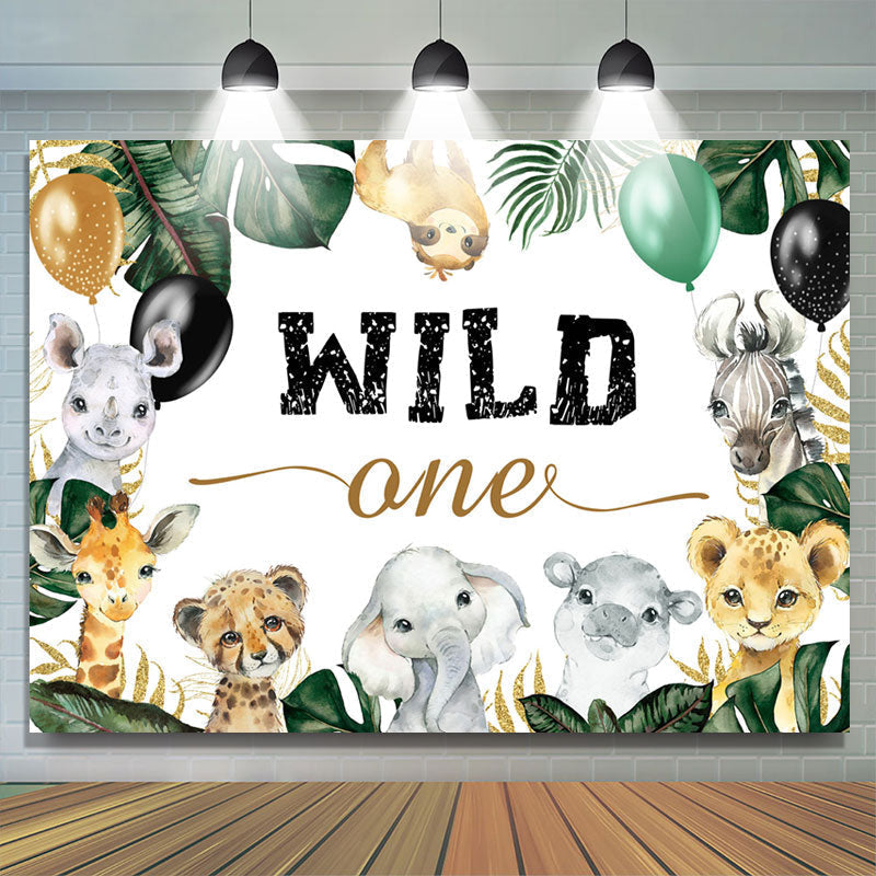 Lofaris Wild One Safari Balloons Leaf 1st Birthday Backdrop