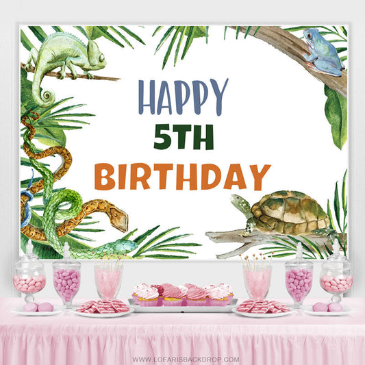 Lofaris Jungle Animals And Trees Happy 5th Birthday Backdrop
