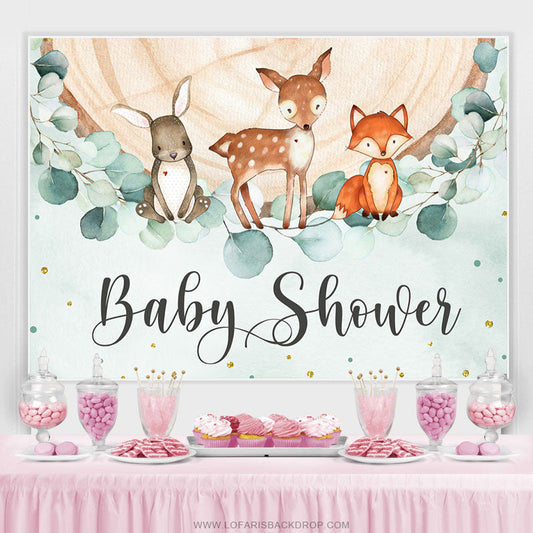 Lofaris Jungle Animals And Wooden Leaves Baby Shower Backdrop