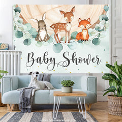 Lofaris Jungle Animals And Wooden Leaves Baby Shower Backdrop