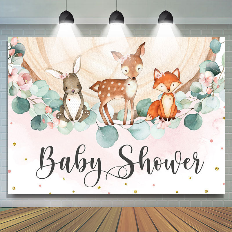 Lofaris Jungle Animals And Wooden Pink Baby Shower Backdrop