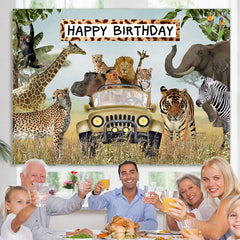 Lofaris Jungle Animals Happy Birthday Wildlife Backdrop for Boys