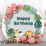 Load image into Gallery viewer, Lofaris Jungle Animals Leaves Circle Happy Birthday Backdrop