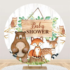 Lofaris Jungle Animals Round Grey Wood Baby Shower Backdrop