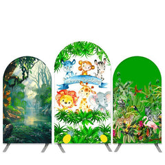 Lofaris Jungle Animals Theme Green Leaves Birthday Arch Backdrop Kit