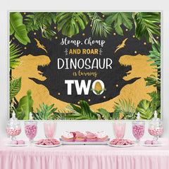 Lofaris Jungle Forest And Gold Dinosaur 2Rd Birthday Backdrop