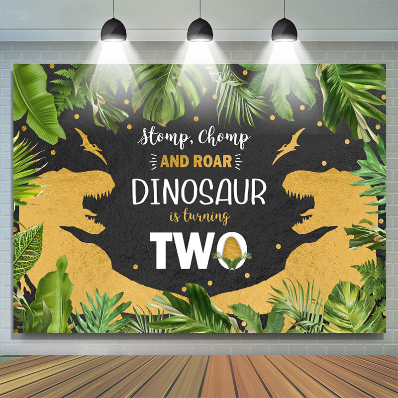 Lofaris Jungle Forest And Gold Dinosaur 2Rd Birthday Backdrop