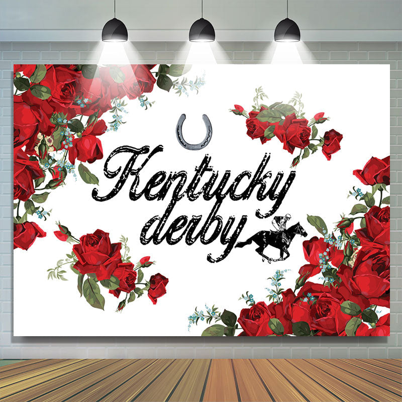 Kentucky Derby Red Rose White Photo Booth Backdrop - Lofaris