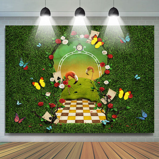 Lofaris Keyhole Green Wall Butterfly Easter Party Backdrop