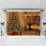 Load image into Gallery viewer, Lofaris Khaki Chrismas Tree With Stocking Stone Brick Backdrop