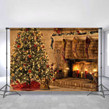 Load image into Gallery viewer, Lofaris Khaki Chrismas Tree With Stocking Stone Brick Backdrop