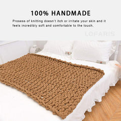 Lofaris Khaki Handmade Soft Chenille Chunky Knit Blanket