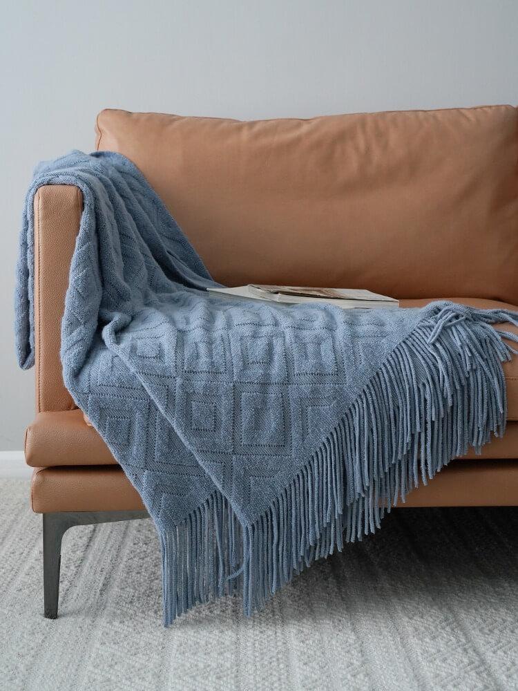 Lofaris Knit Versatile Warm Bed Blanket with Tassels Throw
