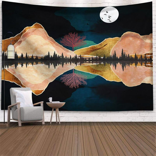 Lofaris Lake Moon Forest Landscape Art Decor Wall Tapestry