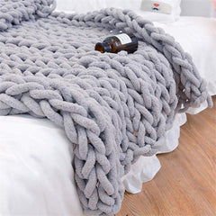 Lofaris Large Handmade Soft Chenille Warm Light Gray Thick Knit Blanket