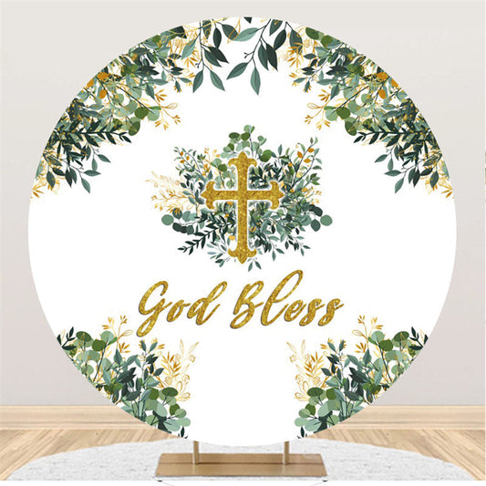 Lofaris Leaves And God Bless Happy Birthday Circle Backdrop