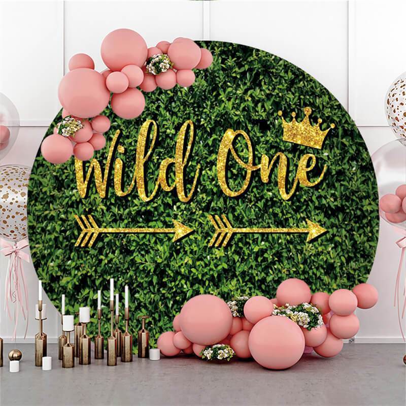 Lofaris Leaves And Gold Wild One Round Happy Birthday Backdrop